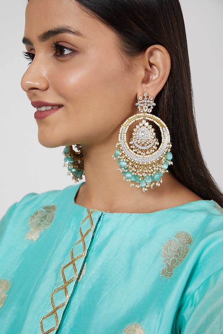 Gold Finish Pearl Chandbali Earrings by Khushi Jewels at Pernia's Pop Up Shop