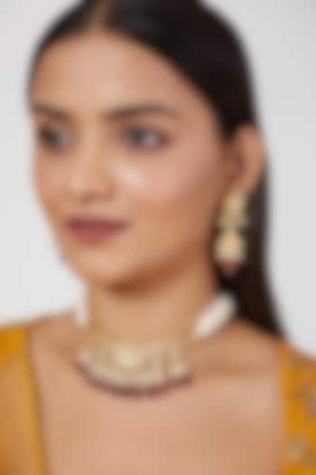Gold Finish Kundan Polki Choker Necklace Set by Khushi Jewels