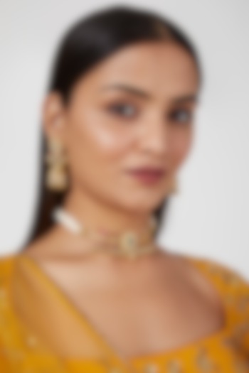 Gold Finish Kundan Polki & Pearls Choker Necklace Set by Khushi Jewels