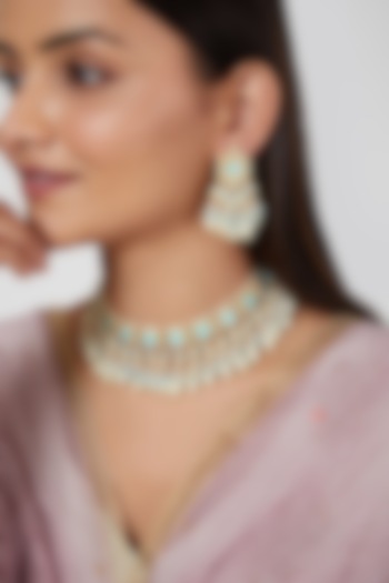 Gold Finish Kundan Polki & Beads Necklace Set by Khushi Jewels