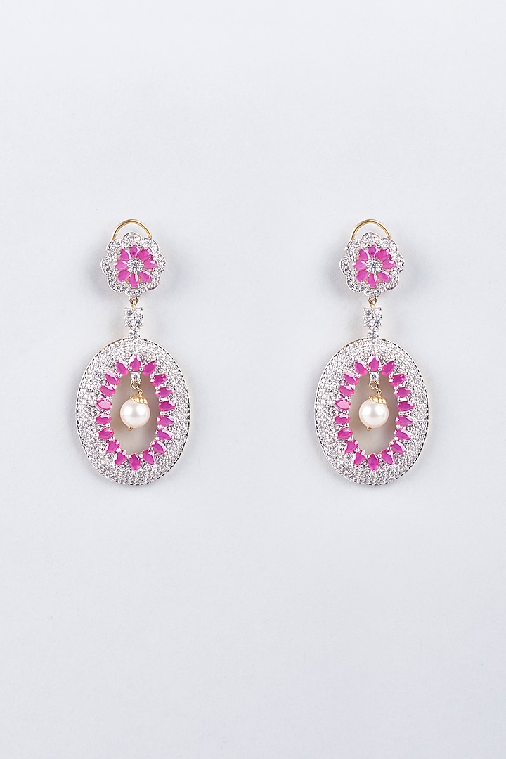 Two Tone Finish Pink Stone Earrings by Khushi Jewels at Pernia's Pop Up Shop