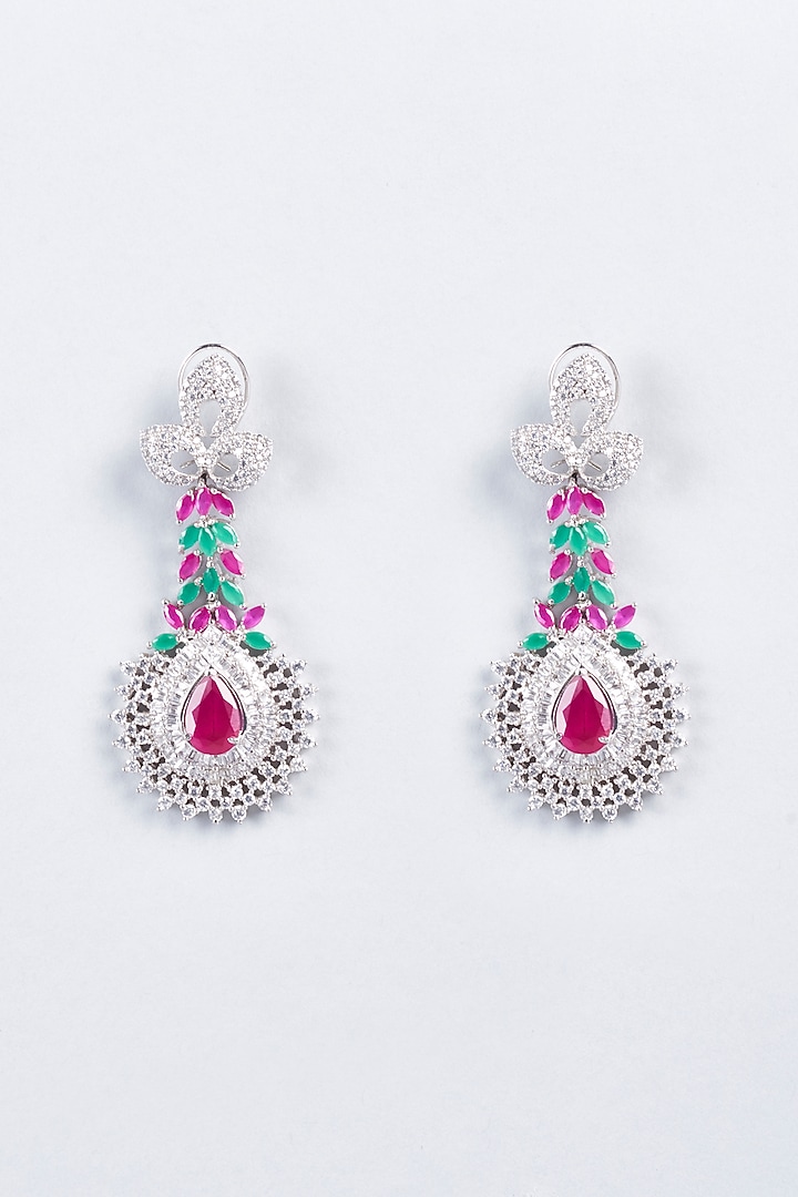 White Finish Pink Stone Earrings by Khushi Jewels at Pernia's Pop Up Shop