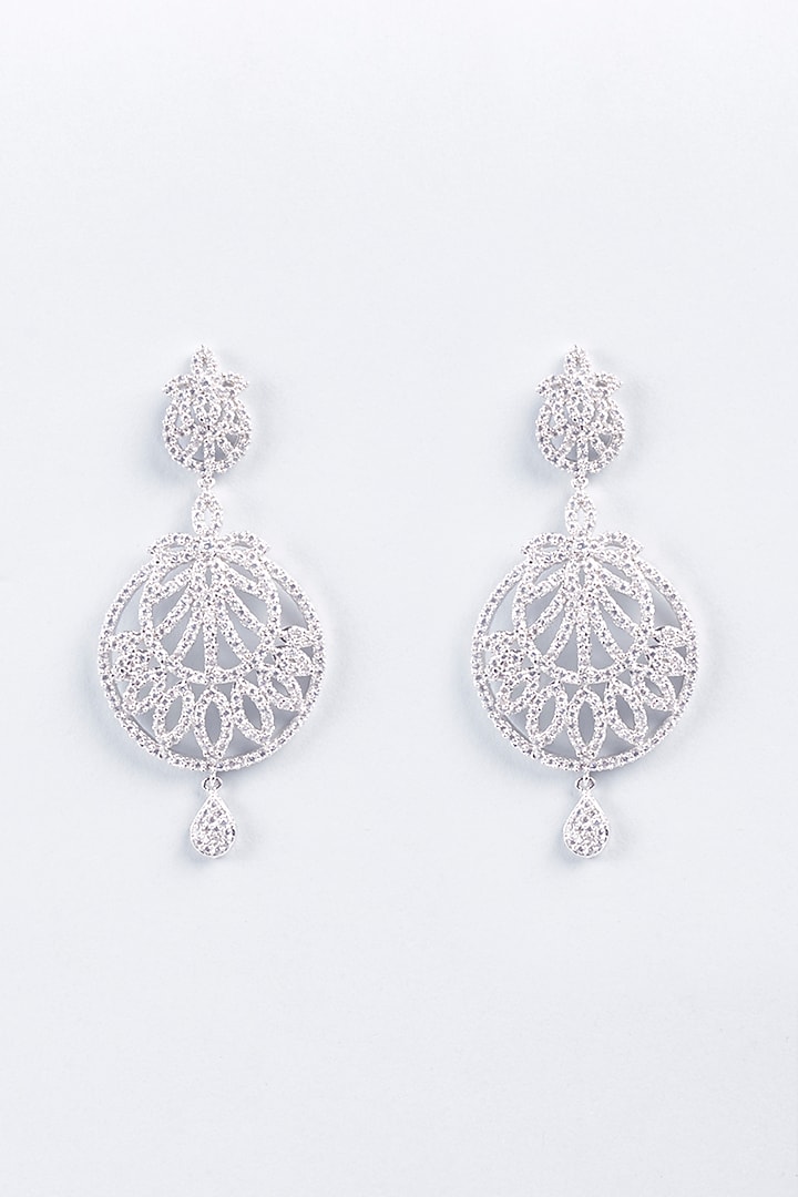 White Finish ZIrcons Chandbali Earrings by Khushi Jewels