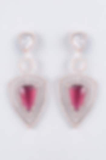 Rose Gold Finish Zircon & Red Stone Dangler Earrings by Khushi Jewels at Pernia's Pop Up Shop
