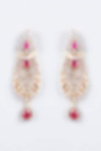 Gold Finish Zircon & Red Stone Dangler Earrings by Khushi Jewels at Pernia's Pop Up Shop