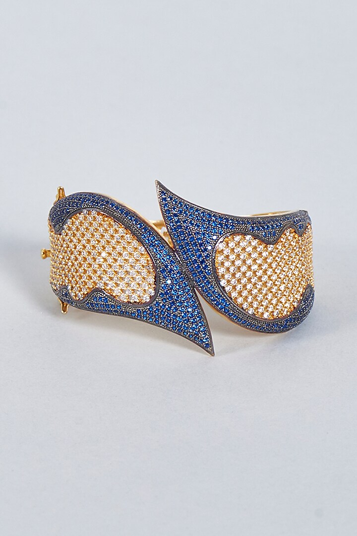 Gold Finish Zircon & Navy Blue Stone Bracelet by Khushi Jewels at Pernia's Pop Up Shop