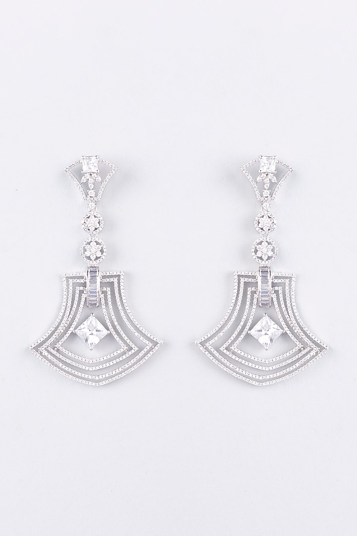 White Finish Zircon Long Dangler Earrings by Khushi Jewels