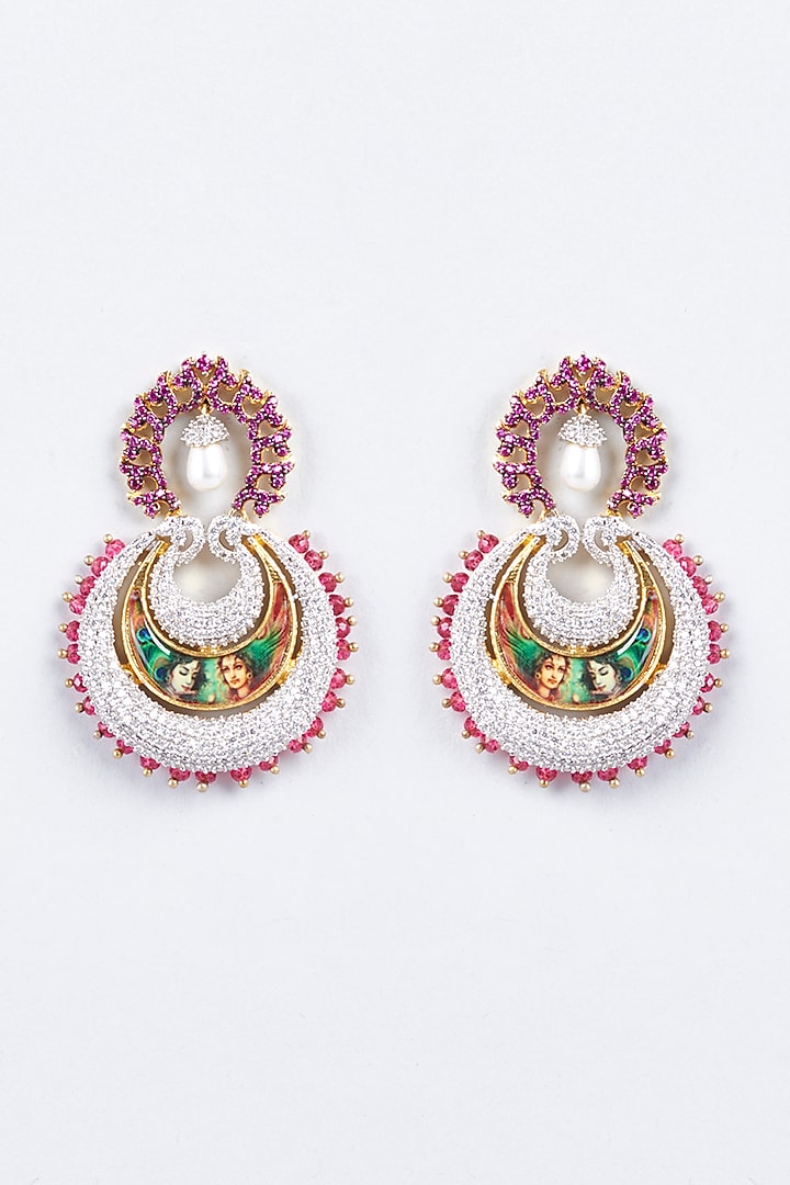 Two-Tone Finish Red Zircon Printed Chandbaali Earrings by Khushi Jewels at Pernia's Pop Up Shop