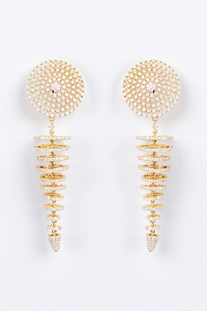 Gold Finish Zircon Long Dangler Earrings by Khushi Jewels