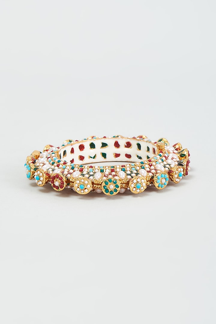 Gold Finish Multi-Colored Stone & Moti Kada by Khushi Jewels at Pernia's Pop Up Shop