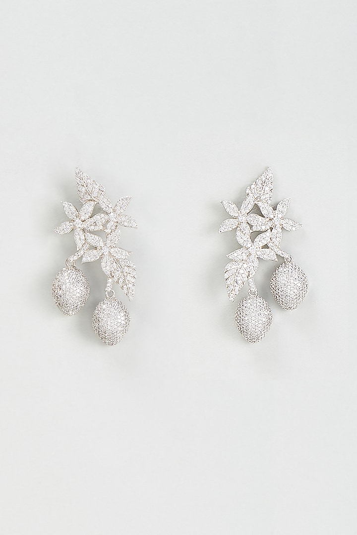 White Finish Zircon Dangler Earrings by Khushi Jewels at Pernia's Pop Up Shop