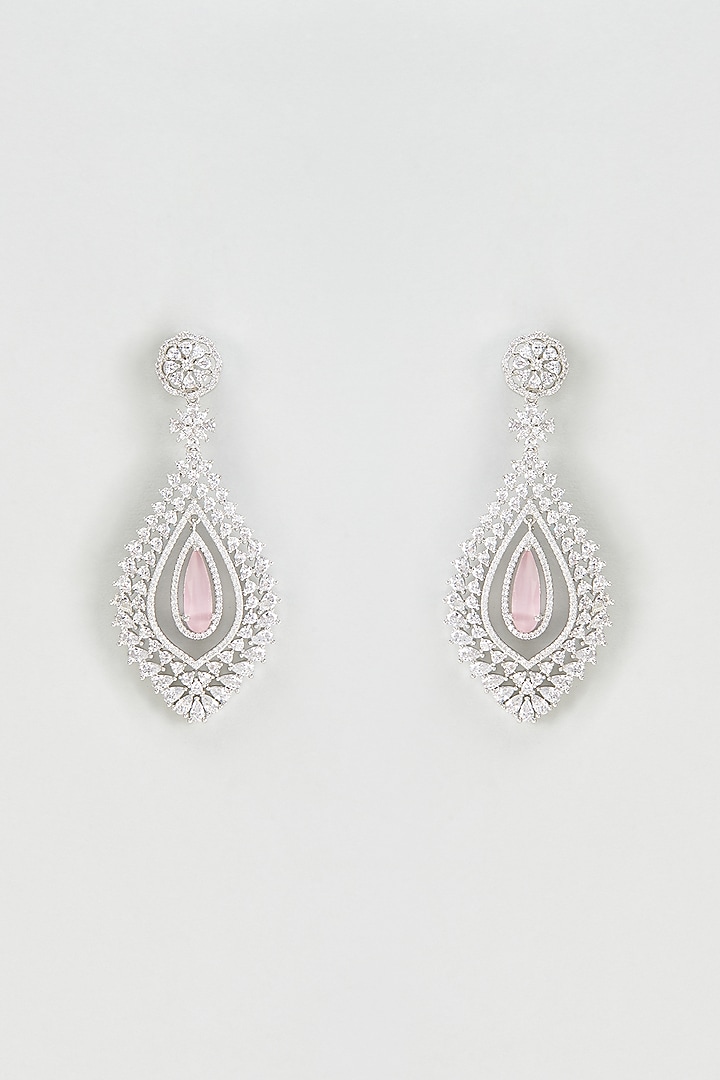 White Finish Zircon Dangler Earrings by Khushi Jewels at Pernia's Pop Up Shop