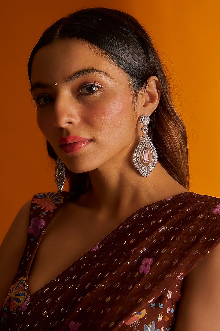 White Finish Zircon Dangler Earrings by Khushi Jewels at Pernia's Pop Up Shop