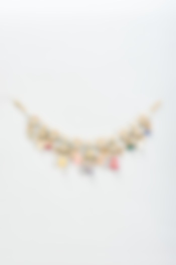 Gold Finish Multi-Colored Drop & Moti Anklets (Set Of 2) by Khushi Jewels at Pernia's Pop Up Shop