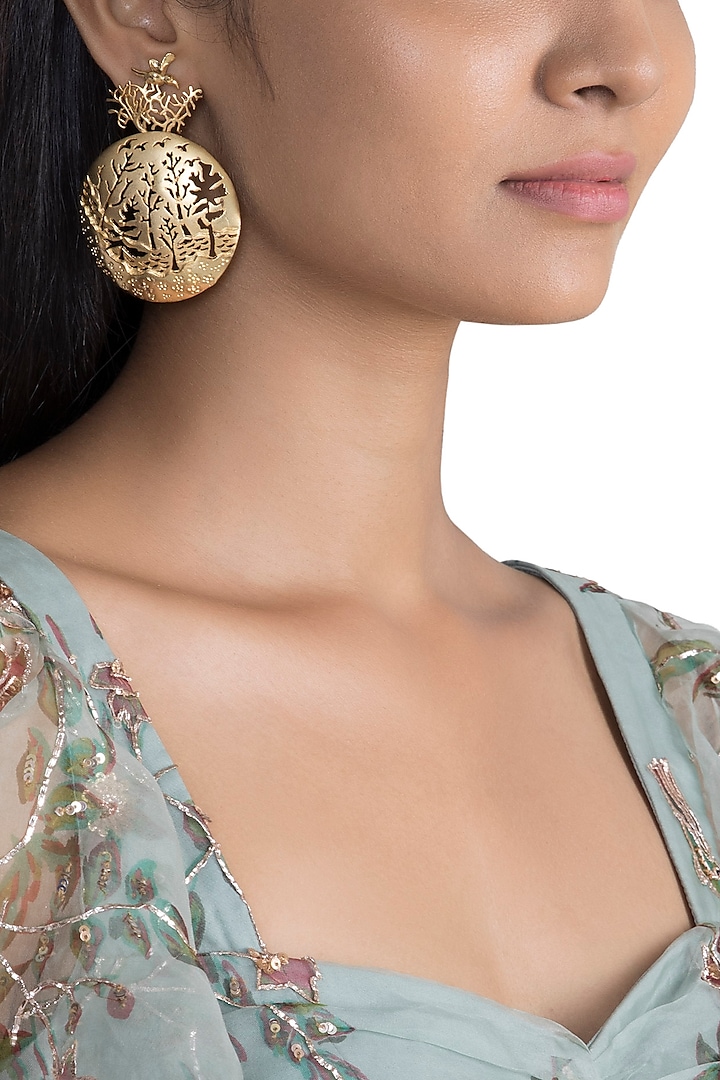 Gold Finish Metal Earrings by Khushi Jewels