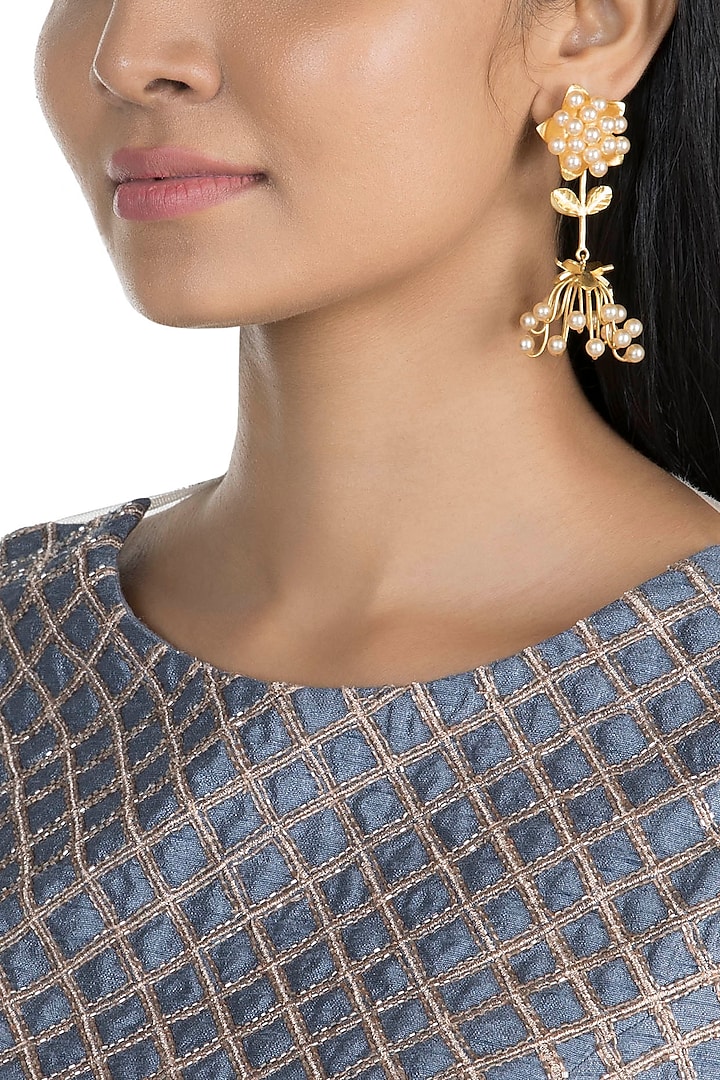 Gold Finish Faux Pearl Earrings by Khushi Jewels