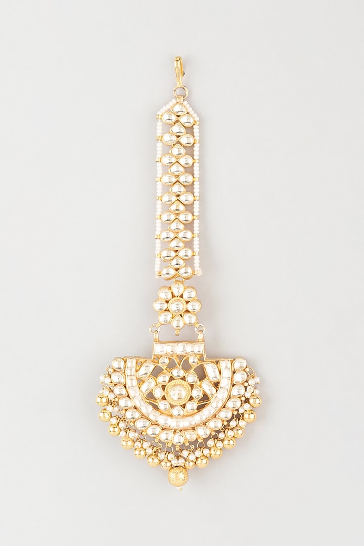 Gold Finish Kundan Polki Maang Tikka by Khushi Jewels at Pernia's Pop Up Shop
