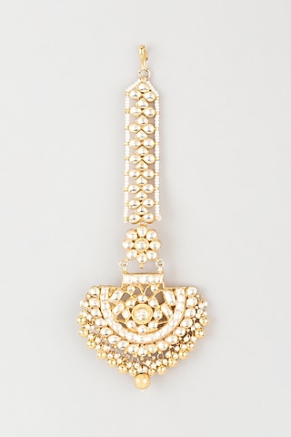 Gold Finish Kundan Polki Maang Tikka by Khushi Jewels