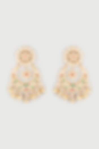 Gold Finish Kundan Polki & Pearl Earrings by Khushi Jewels at Pernia's Pop Up Shop