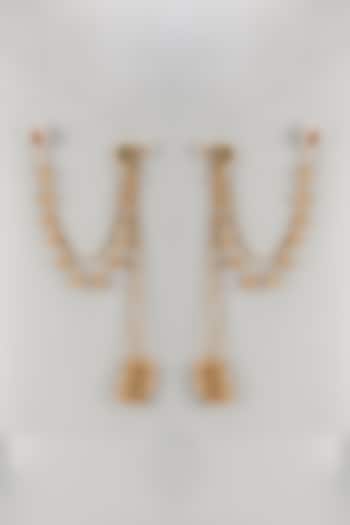 Gold Finish Temple Dangler Earrings With Kaan Chain by Khushi Jewels at Pernia's Pop Up Shop