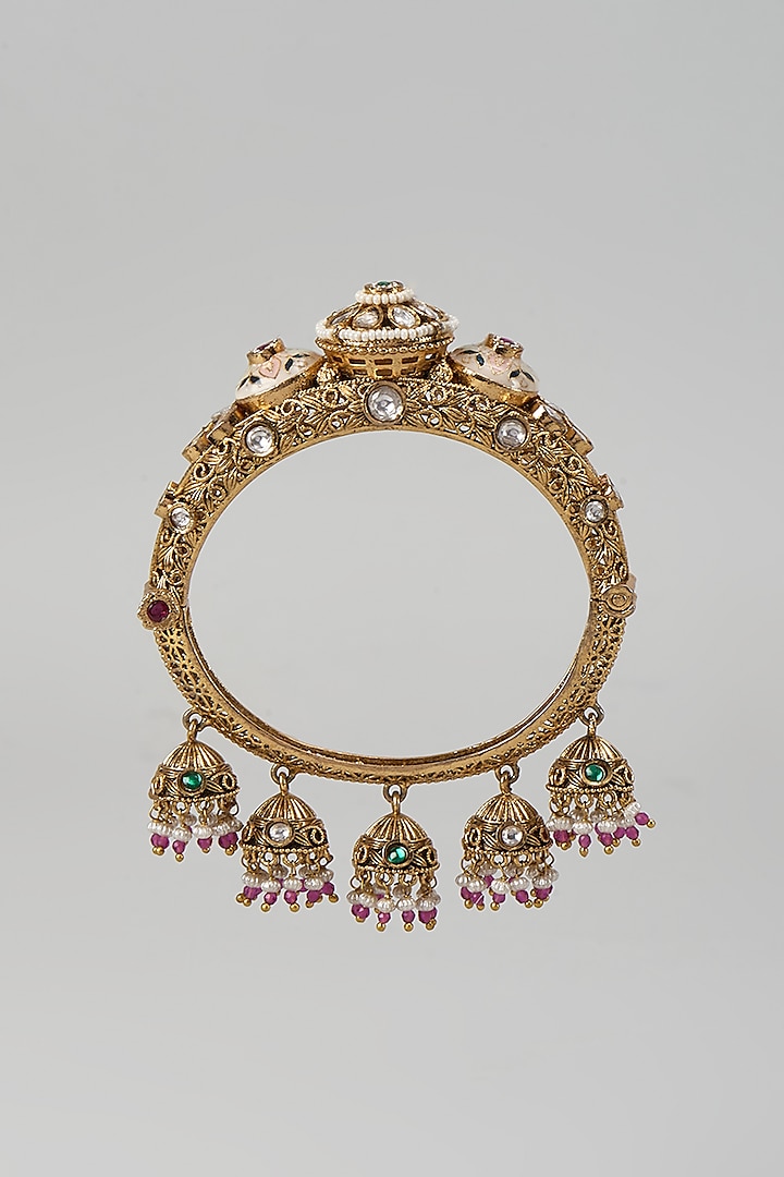 Gold Finish Kundan Polki Openable Bangles (Set Of 2) by Khushi Jewels at Pernia's Pop Up Shop