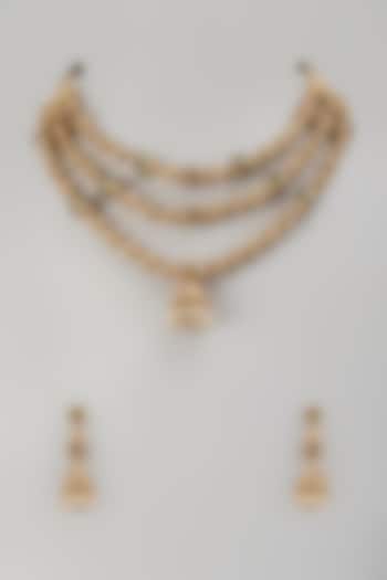 Gold Finish Layered Temple Necklace Set by Khushi Jewels at Pernia's Pop Up Shop