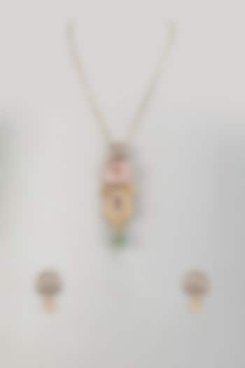 Gold Finish Kundan Polki & Pink Stone Mala Set by Khushi Jewels at Pernia's Pop Up Shop