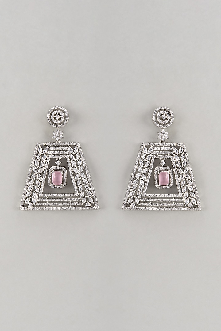 White Finish Zircon Earrings by Khushi Jewels at Pernia's Pop Up Shop