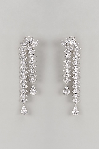 White Finish Zircon Dangler Earrings by Khushi Jewels