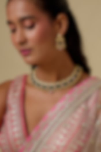 Gold Finish Beaded Green Meenakari Necklace Set by Khushi Jewels at Pernia's Pop Up Shop