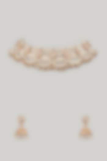Gold Finish Kundan Polki & Pearl Choker Necklace Set by Khushi Jewels at Pernia's Pop Up Shop