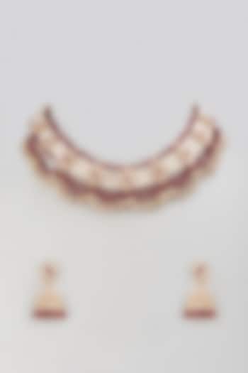 Gold Finish Kundan Polki & Red Pearl Choker Necklace Set by Khushi Jewels at Pernia's Pop Up Shop