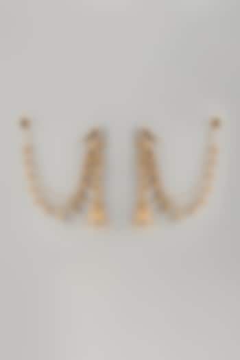 Gold Finish Temple Dangler Earrings With Kaan Chain by Khushi Jewels at Pernia's Pop Up Shop