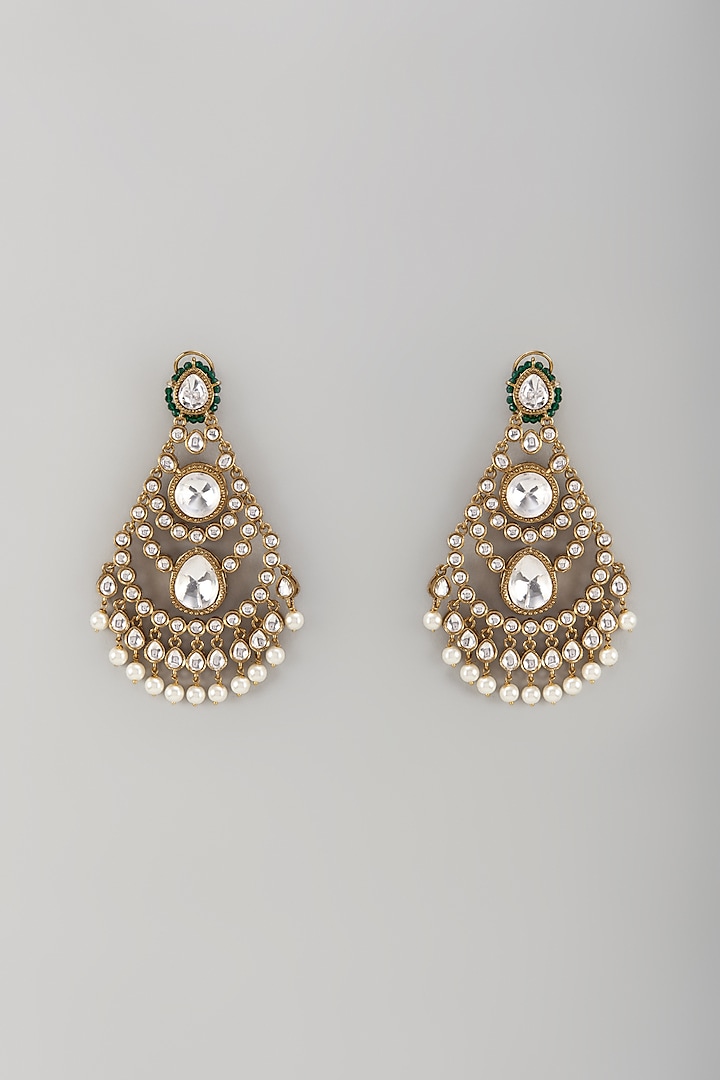 Gold Finish Kundan Polki Chandbali Earrings by Khushi Jewels at Pernia's Pop Up Shop