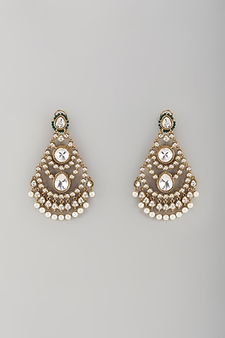 Gold Finish Kundan Polki Chandbali Earrings by Khushi Jewels
