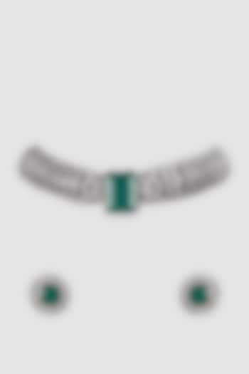 White Finish Zircon & Green Diamond Choker Necklace Set by Khushi Jewels at Pernia's Pop Up Shop
