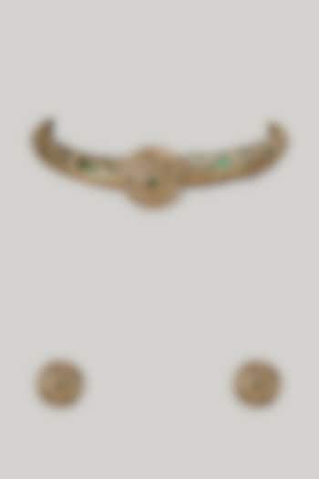 Gold Finish Zircon Green Meenakari Choker Hasli Necklace Set by Khushi Jewels at Pernia's Pop Up Shop