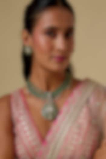 Gold Finish Kundan Polki & Green Stone Long Necklace Set by Khushi Jewels at Pernia's Pop Up Shop