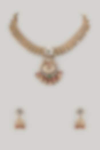 Gold Finish Kundan Polki White Meenakari Necklace Set by Khushi Jewels at Pernia's Pop Up Shop