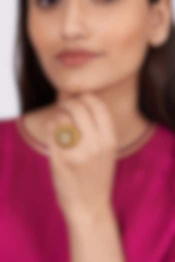 Gold Finish Kundan Polki Ring by Khushi Jewels at Pernia's Pop Up Shop