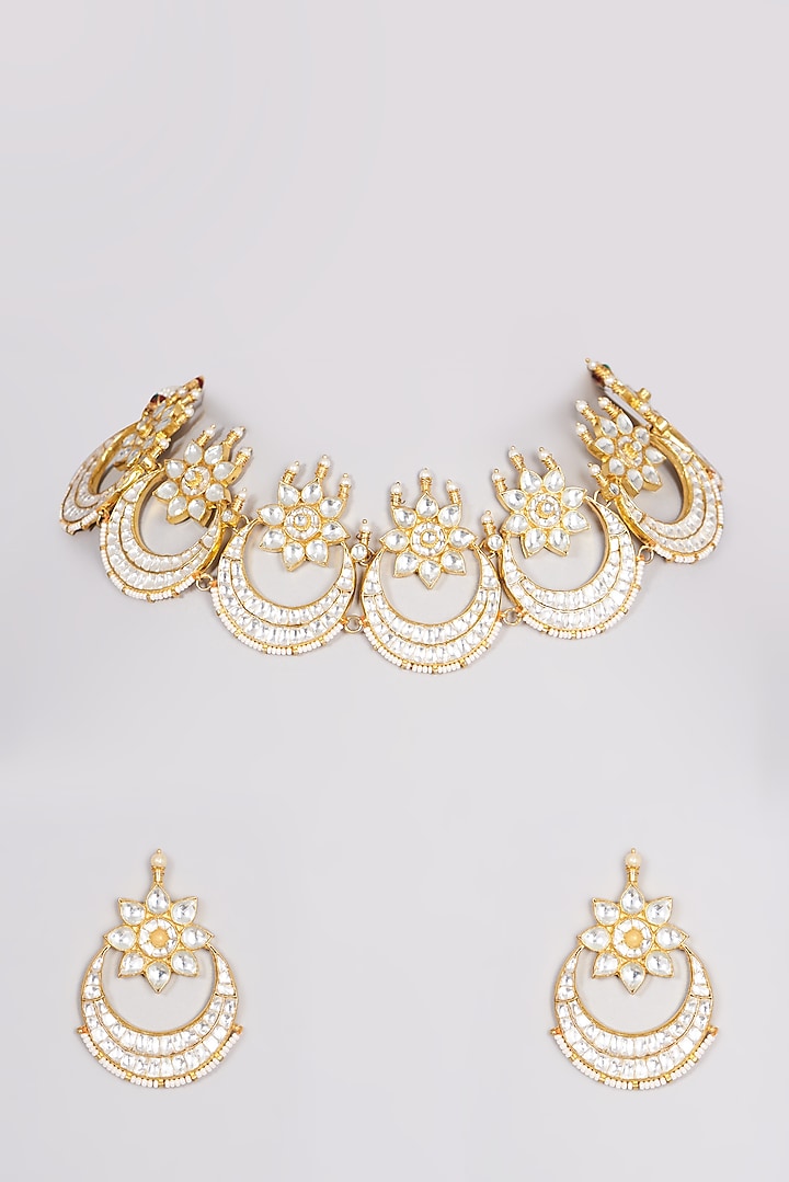Gold Finish Kundan Polki Choker Necklace Set by Khushi Jewels at Pernia's Pop Up Shop