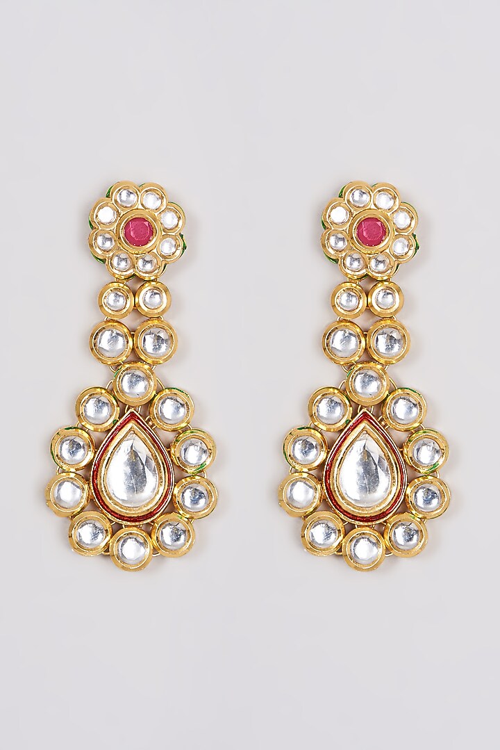 Gold Finish Kundan Polki Long Necklace Set by Khushi Jewels at Pernia's Pop Up Shop