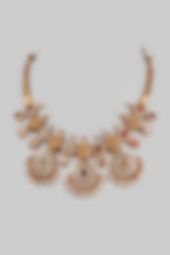 Gold Finish Temple Necklace In Sterling Silver by Khushi Jewels