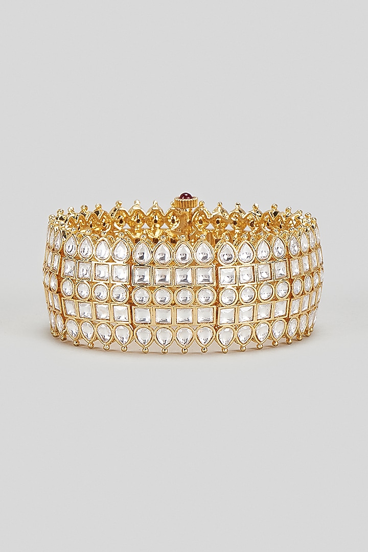 Gold Finish Kundan Polki Bracelet by Khushi Jewels at Pernia's Pop Up Shop