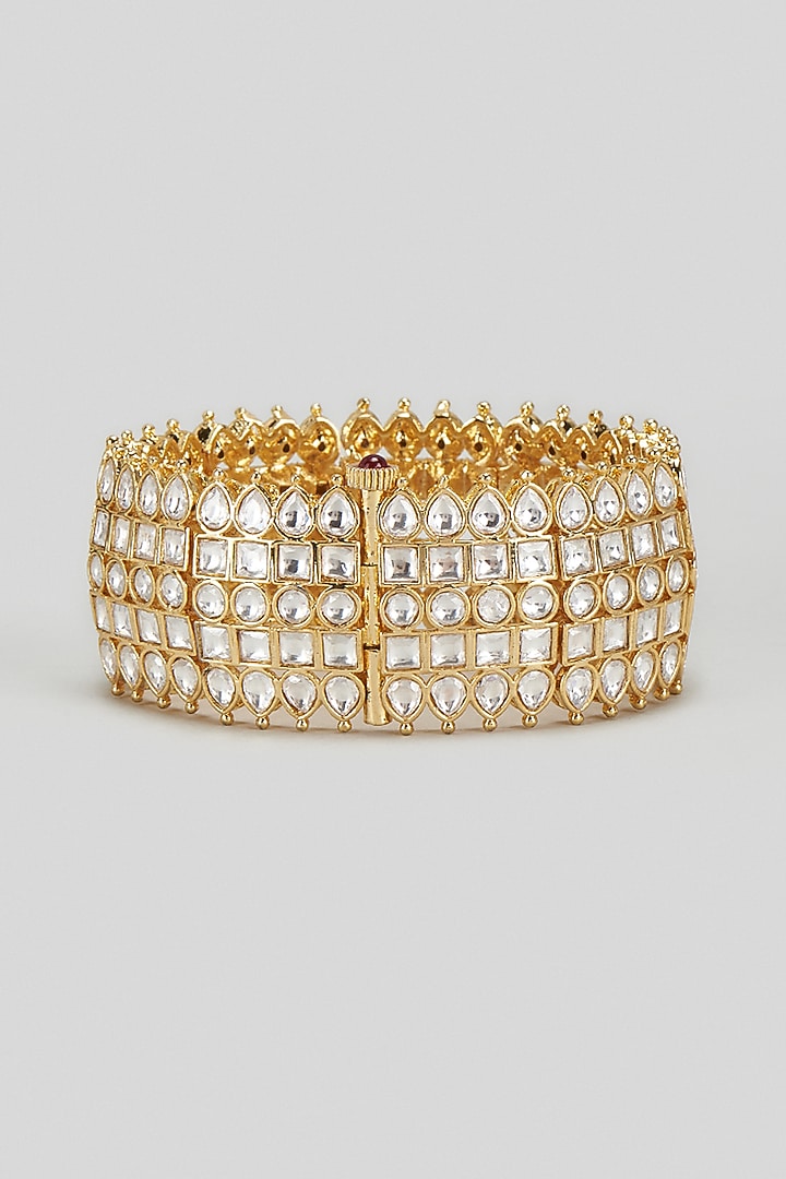 Gold Finish Kundan Polki Bracelet by Khushi Jewels at Pernia's Pop Up Shop