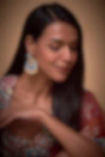 Gold Finish Kundan Polki & Blue Stone Chandbali Earrings by Khushi Jewels at Pernia's Pop Up Shop