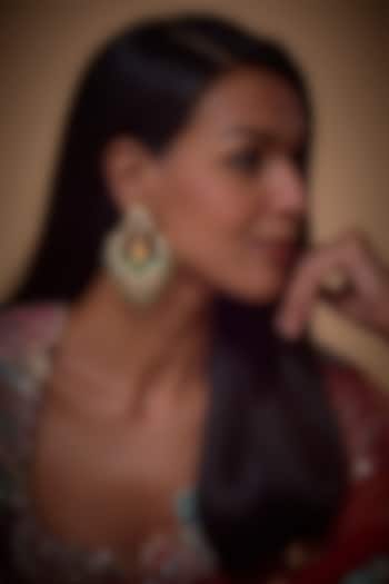 Gold Finish Kundan Polki & Green Stone Chandbali Earrings by Khushi Jewels at Pernia's Pop Up Shop