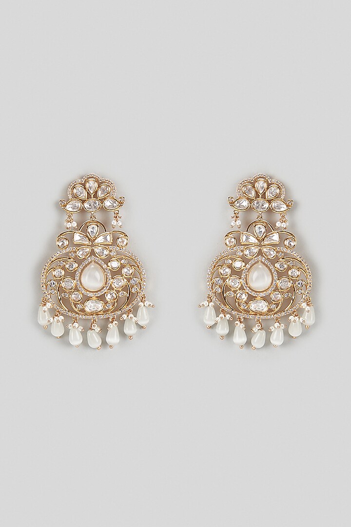 Gold Finish Kundan Polki & Grey Drop Earrings by Khushi Jewels at Pernia's Pop Up Shop
