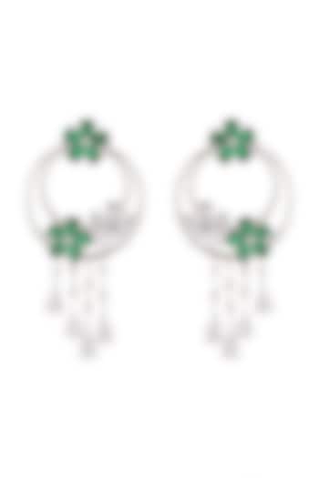 White Finish Green Diamonds Earrings by Khushi Jewels
