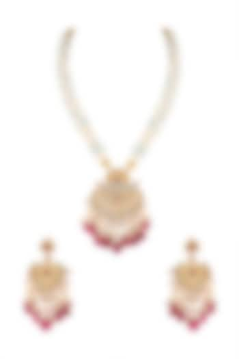 Gold Finish Ruby Beads Necklace Set by Khushi Jewels at Pernia's Pop Up Shop